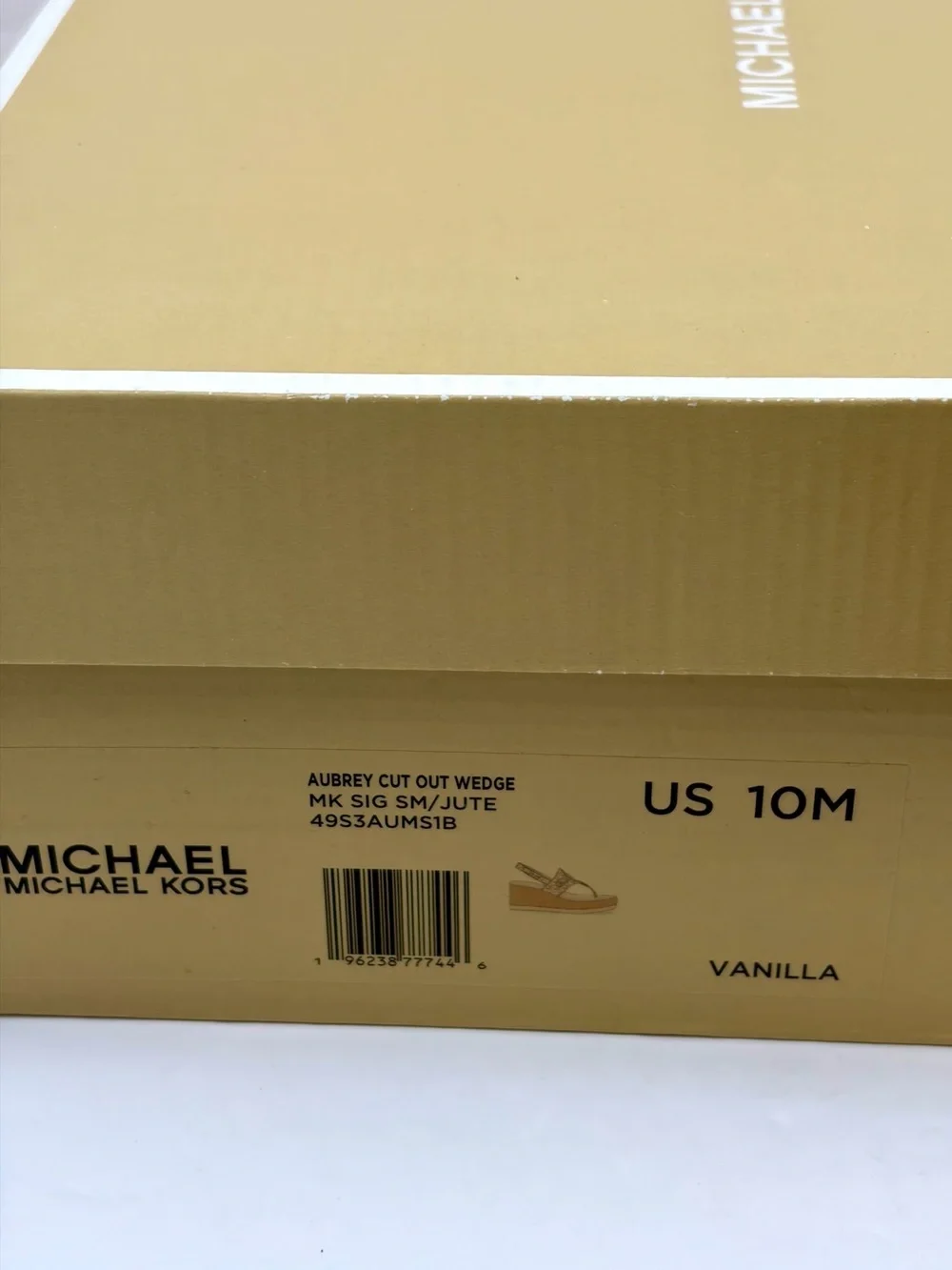 Michael Kors Aubrey Cutout Leather Wedge Sandal Vanilla 10